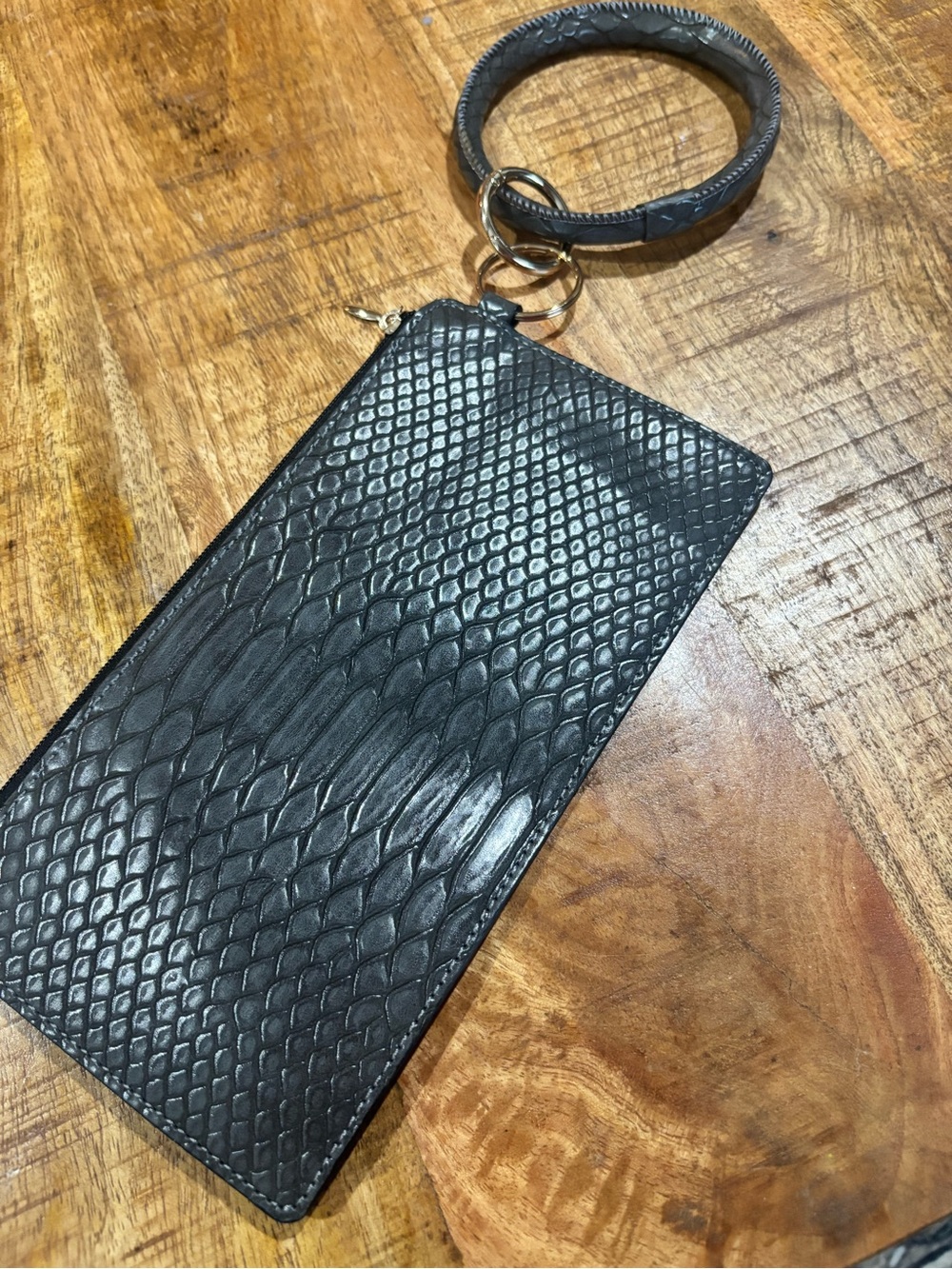 Grey Textured Wristlet Clutch